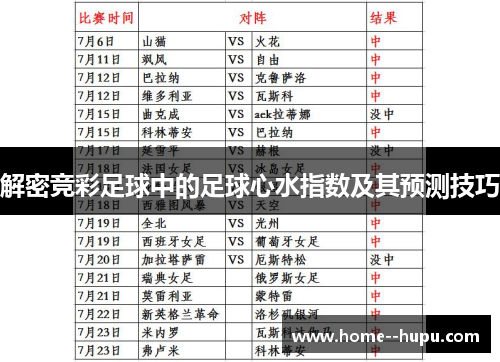 解密竞彩足球中的足球心水指数及其预测技巧