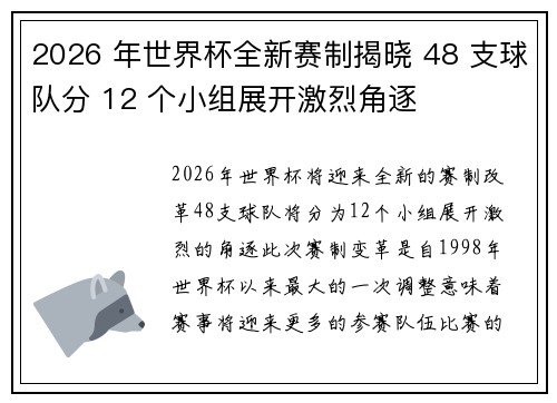 2026 年世界杯全新赛制揭晓 48 支球队分 12 个小组展开激烈角逐 2026 年世界杯全新赛制揭晓 48 支球队分 12 个小组展开激烈角逐